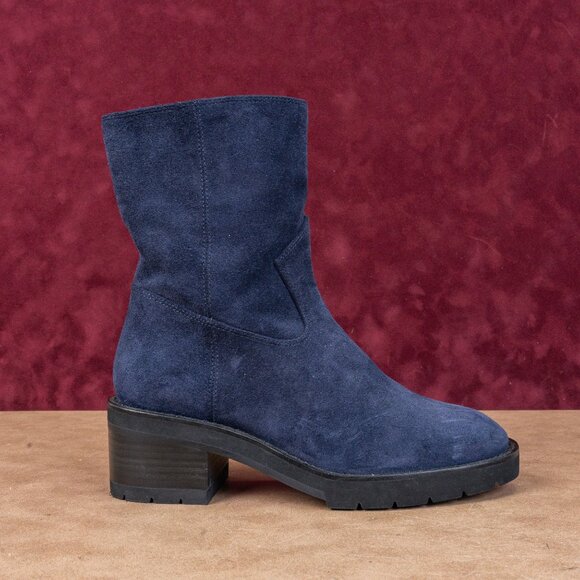 Stuart Weitzman Women Boulevard Nice Blue Suede fashion Western Lug Boots sz 6 - Picture 6 of 8